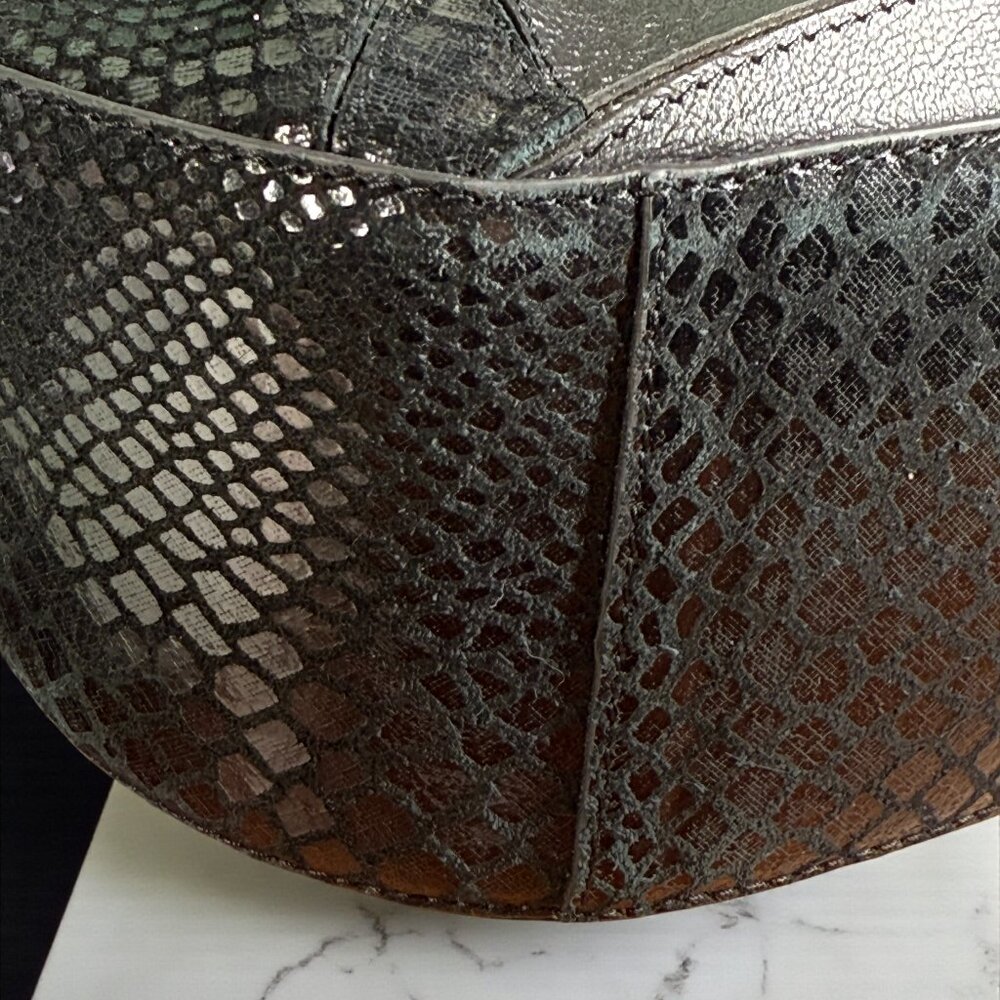 Sharif Suede & Leather Python Embossed Patchwork Gold Tiger Head Shoulder Bag - Picture 14 of 16